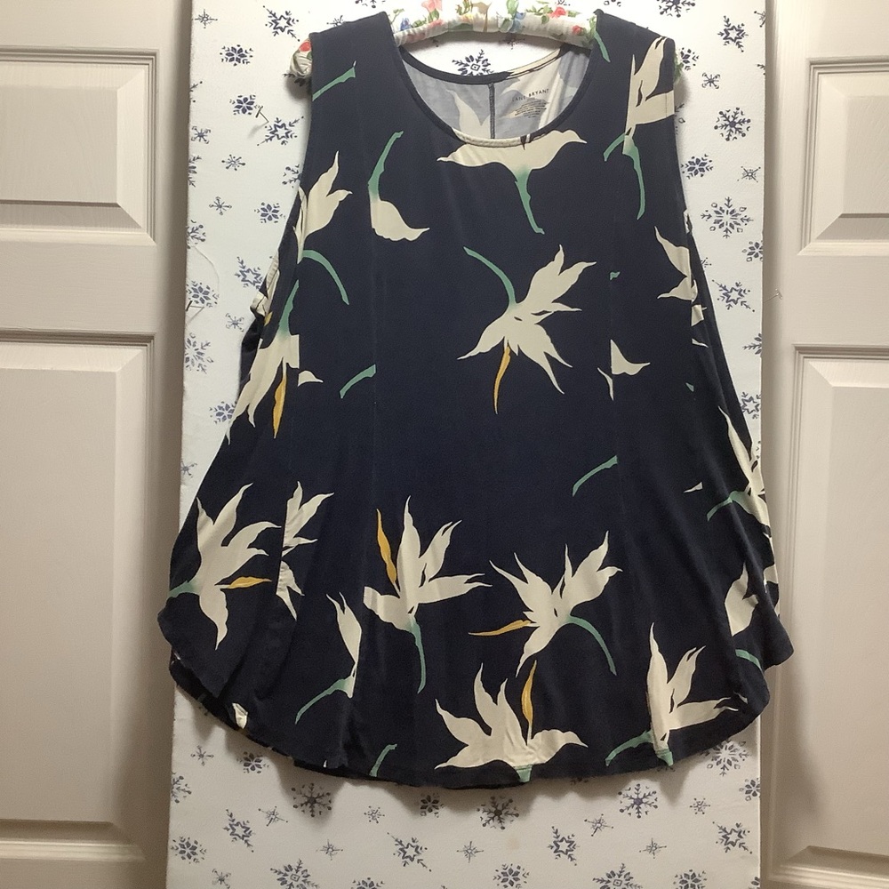 Lane Bryant Dark Blue and Cream Leaf Print Blouse